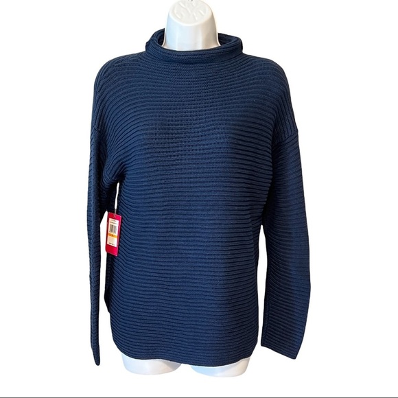 Vince Camuto Cowl Neck Sweater Navy Blue Cotton Blend Winter Wardrobe Essential - Picture 1 of 5
